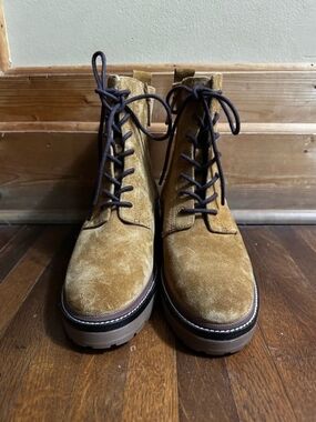 Tory Burch Suede Chukka Lace-Up Boots in Camel